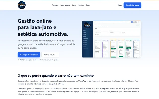site para gestao online para lava a jato e estetica automotiva