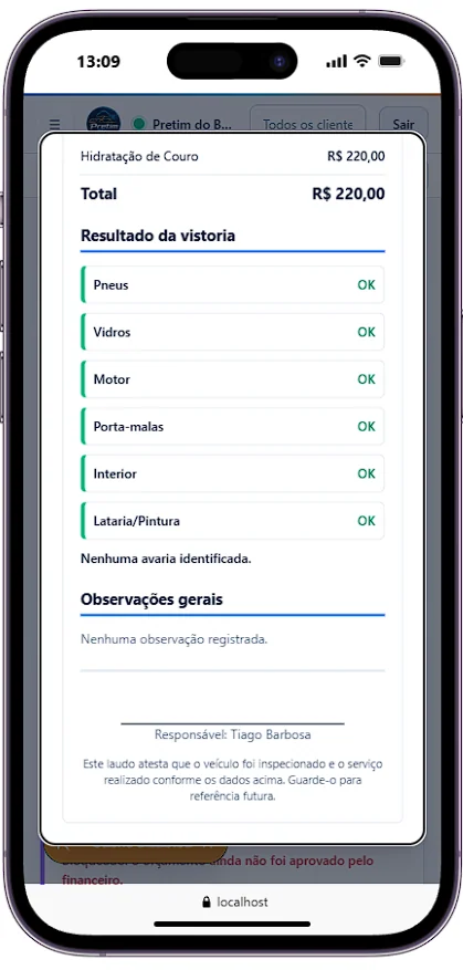 gerar laudo da vistoria após o trabalho realiado